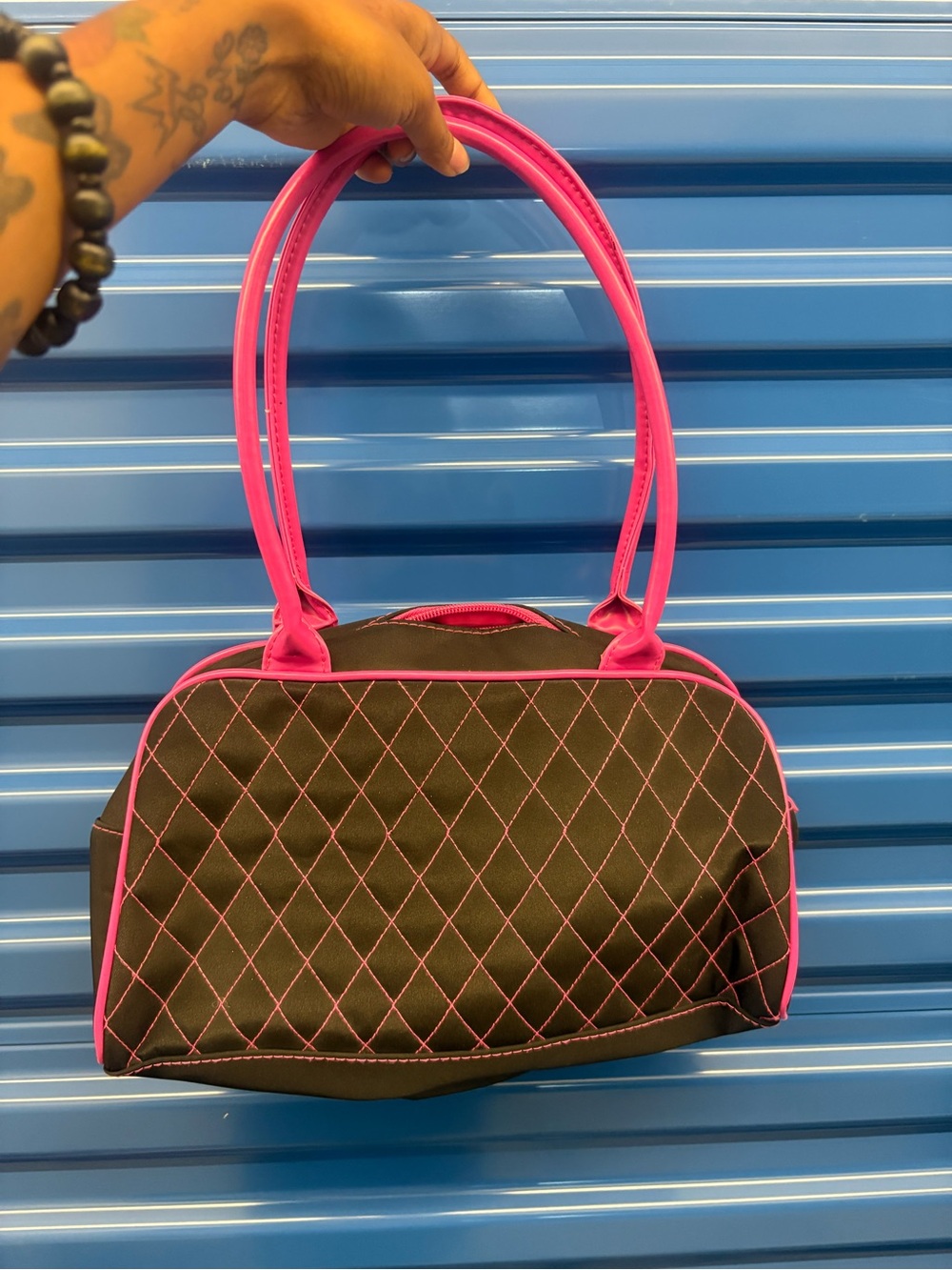 Black Quilted bag with Hot Pink Trim